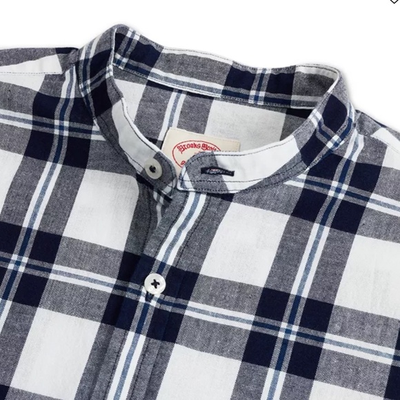 Brooks Brother's Men's Red Fleece Banded Collar Indigo Plaid Shirt - Picture 2 of 11